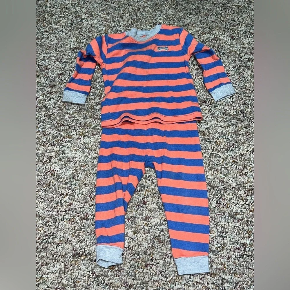 Boys, girls infant 9 month outfit pajamas Carter's Orange and Blue Striped
